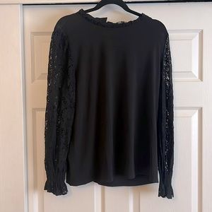 NWT Adrianna Papell black lace gathered sleeve top XL